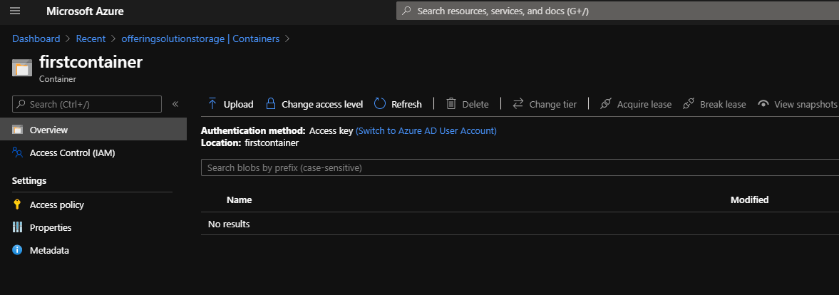Azure Storage Account Resource Inside Container
