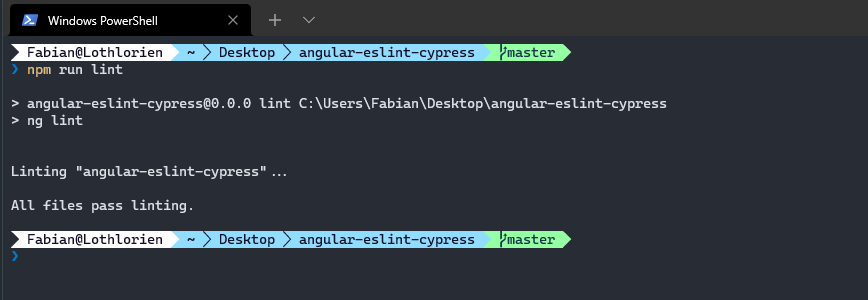 Screenshot of console executing eslint