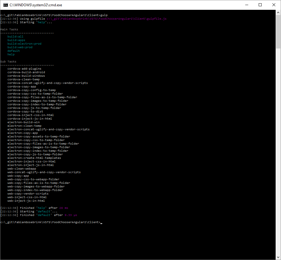 gulp task output tasks output