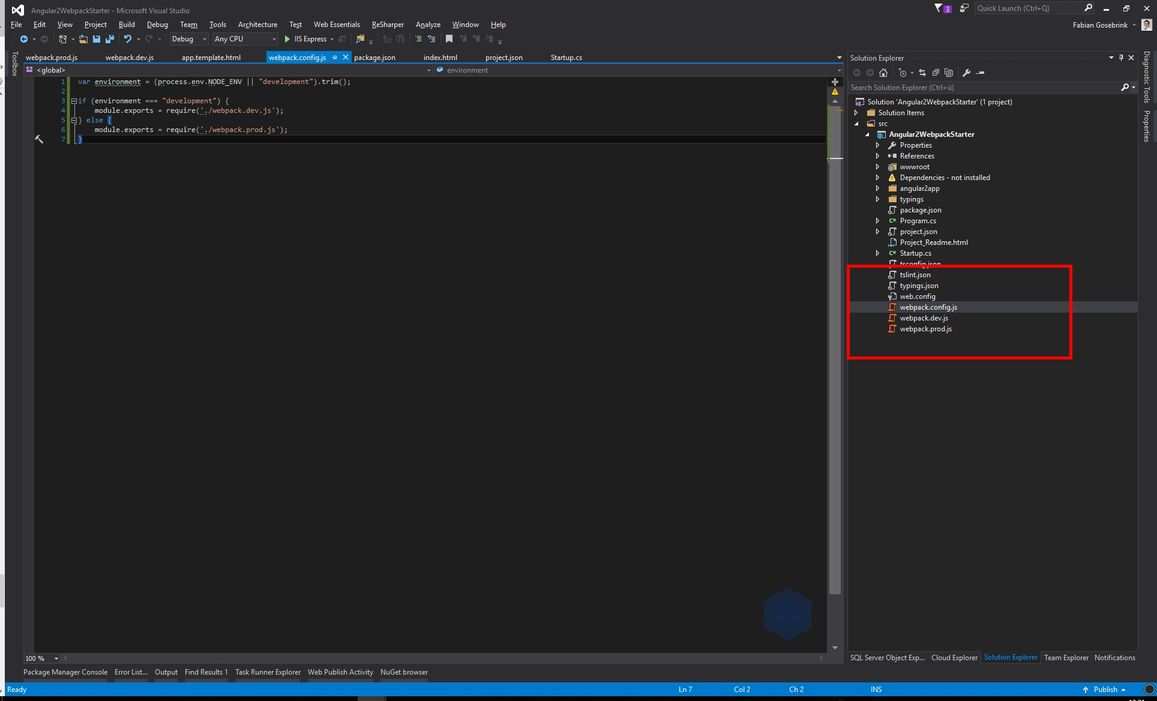 How to set up Angular and Webpack in Visual Studio with ASP.NET Core