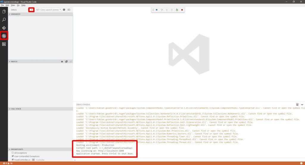 Build and debug a WebAPI with the Dotnet CLI and VSCode